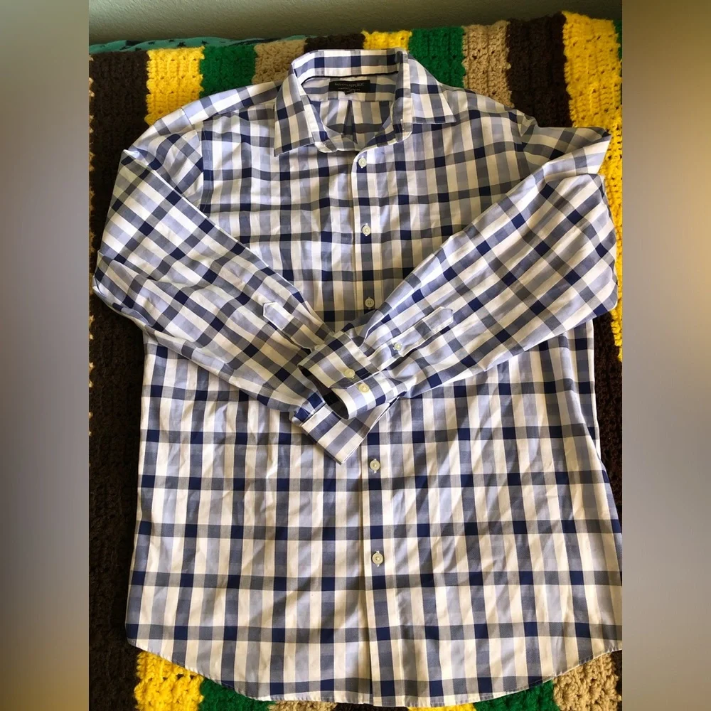 banana republic non-iron classic fit blue white checkered shirt button down L